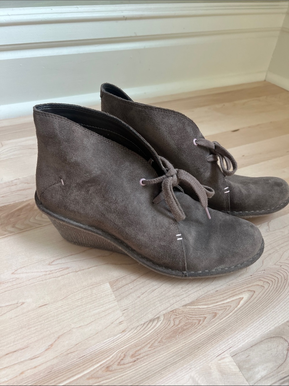 Women's Clarks Brown Suede Wedge Ankle Boots